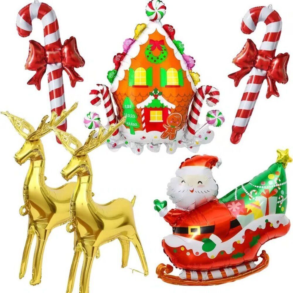 6Pc Foil Jumbo Festive Holiday Christmas Balloon Decorations Santa, Candy Cane